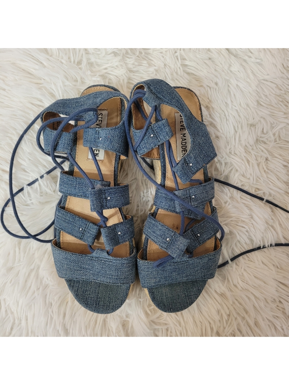 Steve Madden Brayla Denim Lace-Up Espadrille Platform Sandals - Blue Size 6M